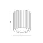 Lampa sufitowa Eve Corte 1xGU10 w kolorze bukowym. Owalny kształt z pionowymi żłobieniami. Wymiary: wysokość 85 mm, średnica 80 mm. Widok z boku, pokazujący szczegóły konstrukcji. Idealna do nowoczesnych wnętrz.