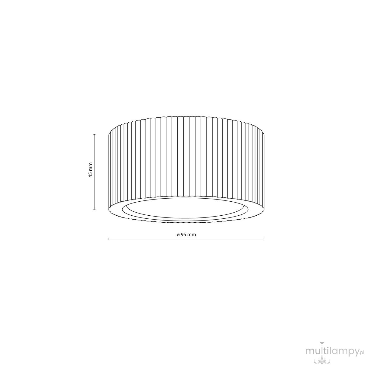 Lampa sufitowa Eve Corte w kolorze bukowym z oprawą GX53. Okrągła konstrukcja o średnicy 95 mm i wysokości 45 mm, z pionowymi żłobieniami na powierzchni. Produkt zamontowany na suficie, w układzie frontalnym.