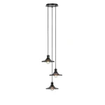 Lampa wisząca Novia z trzema kloszami E27 w kolorze czarnym. Klosze mają delikatne, faliste krawędzie, a całość zawieszona na dwóch cienkich linkach. Elementy metalowe w odcieniu czarnym, z przezroczystymi żarówkami wewnątrz.