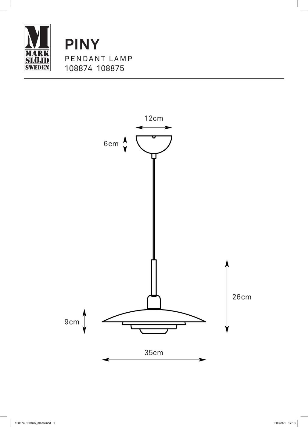 Lampa wisząca Piny E27 w kolorze beżowym, o średnicy 35 cm i wysokości 26 cm. Posiada okrągły klosz z płaską podstawą oraz długi kabel montażowy. Wymiary: klosz 9 cm wysokości, 12 cm średnicy. Idealna do nowoczesnych wnętrz.