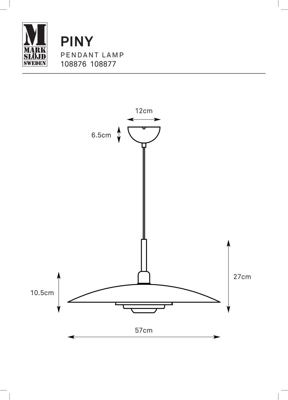 Lampa wisząca Piny E27 w kolorze beżowym, o średnicy 57 cm i wysokości 27 cm. Posiada płaski, okrągły klosz oraz cienki, metalowy przewód. Widok frontalny, ukazujący szczegóły konstrukcji i wymiary.