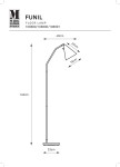 Beżowa lampa podłogowa LED Funil o wysokości 145 cm, z prostym, metalowym stelażem. Klosz w kształcie trójkąta, wymiary 20 cm x 18 cm, umieszczony na giętkim ramieniu. Podstawa o wymiarach 23 cm x 23 cm, stabilna i minimalistyczna.