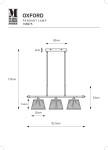 Lampa wisząca Oxford w kolorze antycznego mosiądzu, z trzema kloszami o wysokości 33 cm i średnicy 20 cm. Wymiary całości to 82,5 cm szerokości i 170 cm wysokości, zawieszona na dwóch stalowych linkach. Prosty, nowoczesny design.