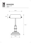 Mosiężna lampa stołowa Bankers E14 o wysokości 42 cm i szerokości 25 cm, z podstawą o średnicy 18 cm. Klasyczny kształt z kloszem o wysokości 7,5 cm. Wykonana z metalu, przeznaczona do użytku wewnętrznego.