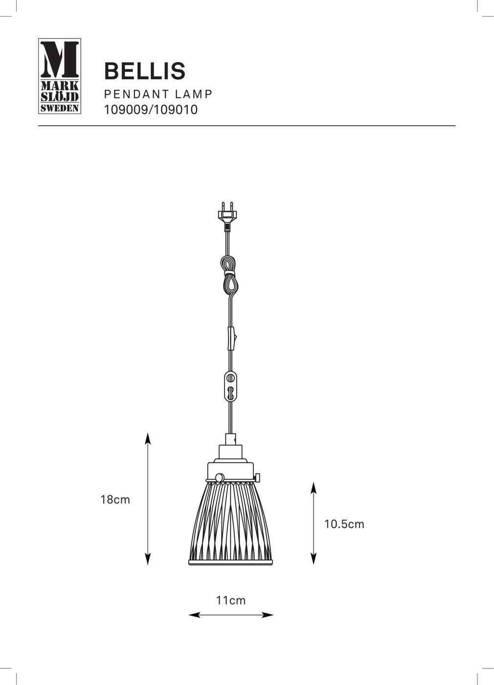 Lampa wisząca Bellis E14 w antycznym mosiądzu, o wysokości 18 cm i średnicy 11 cm, z kloszem w formie żebrowanej. Ujęcie frontalne, zawieszona na kablu, z widocznym podłączeniem. Prosta, elegancka forma, idealna do różnych aranżacji wnętrz.