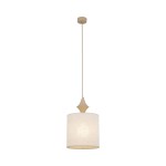 Lampa wisząca Amura 1xE27 w kolorze beżowym, wykonana z lnu. Posiada cylindryczny klosz z teksturą, mocowana na długim kablu. Element dekoracyjny w formie stożkowego wykończenia u góry. Idealna do nowoczesnych wnętrz.