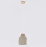 Lampa wisząca Vigo 1xE27 w kolorze mokka, z okrągłym kloszem i drewnianym detalem u góry. Zawieszona na długim kablu, w minimalistycznym stylu, idealna do nowoczesnych wnętrz. Tło jasne, jednolite.