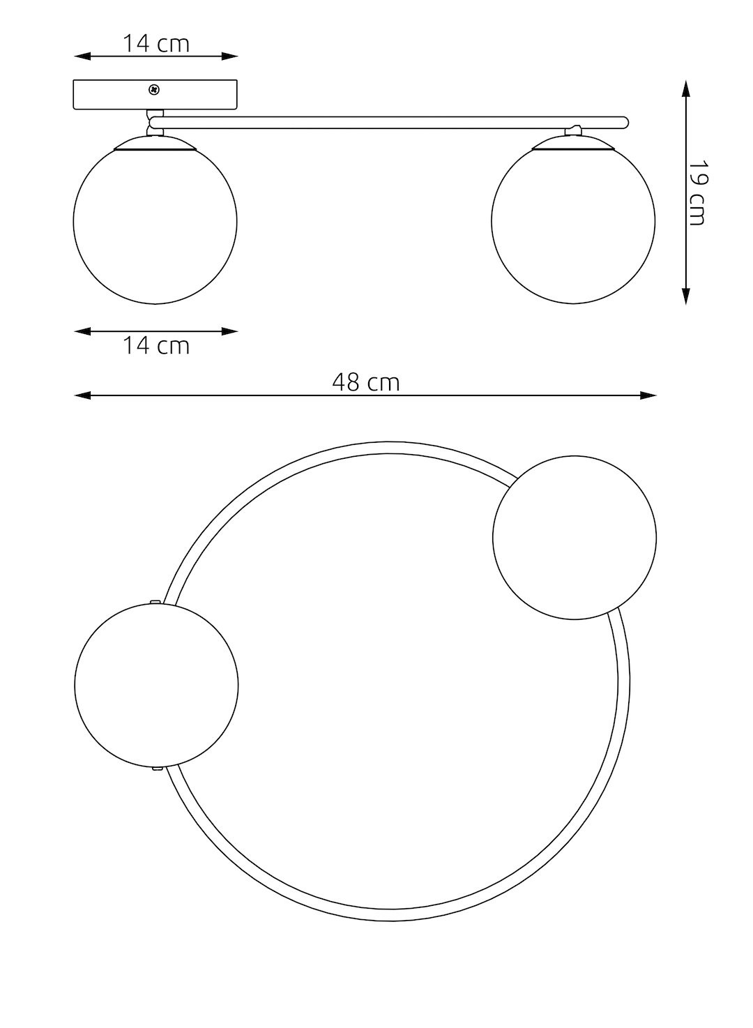 Lampa sufitowa Sopra 2xE14 w kolorze mokka i bursztynowym, o średnicy kul 14 cm. Ułożona poziomo na metalowej ramie, długość 48 cm, wysokość 19 cm. Prosty design, idealna do nowoczesnych wnętrz.