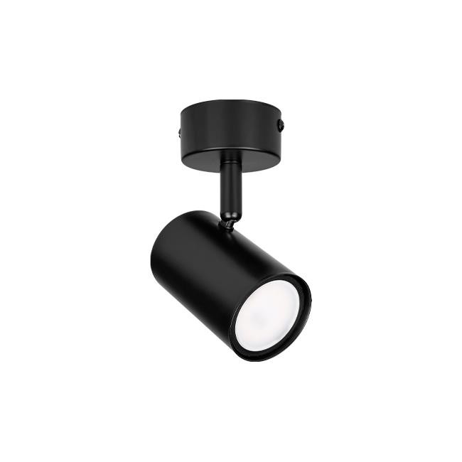 Lampa sufitowa Richi w kolorze czarnym, z regulowanym reflektorem w kształcie cylindrycznym. Umożliwia skierowanie światła w wybranym kierunku. Montaż sufitowy. Metalowa konstrukcja o matowej powierzchni.