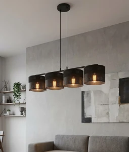 Karbon lampa wisząca 4xE27 czarna 1651/4