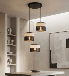 Karbon lampa wisząca 3xE27 czarna szara 1652/3PREM