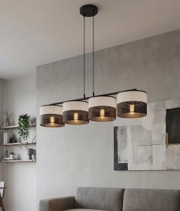 Karbon lampa wisząca 4xE27 czarna szara 1652/4