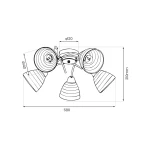 Lampa sufitowa Clara 5xE27 w kolorze chromu, z pięcioma ruchomymi kloszami w formie spirali. Wymiary: 580 mm szerokości, 210 mm wysokości. Prosta konstrukcja, idealna do nowoczesnych wnętrz.