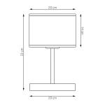 Karbon lampka stołowa E27 w kolorze czarnym i brązowym, o wymiarach 20 cm x 20 cm x 33 cm. Posiada prostokątny abażur o wysokości 14 cm, osadzony na stabilnej podstawie. Idealna do biura lub salonu.
