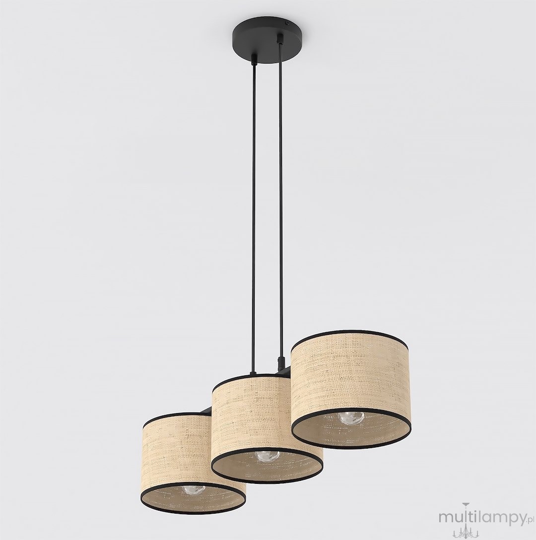 Eco lampa wisząca 3xE27 czarna rattan 1654/3