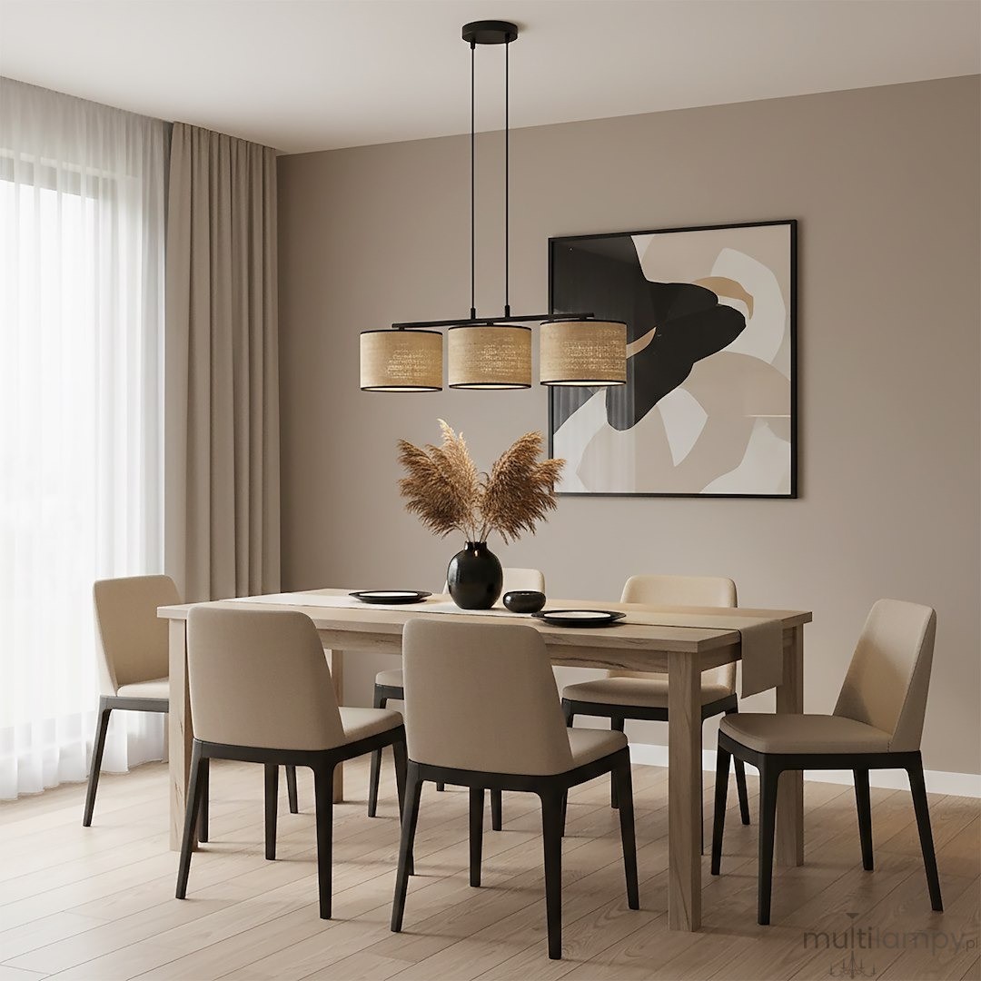Eco lampa wisząca 3xE27 czarna rattan 1654/3