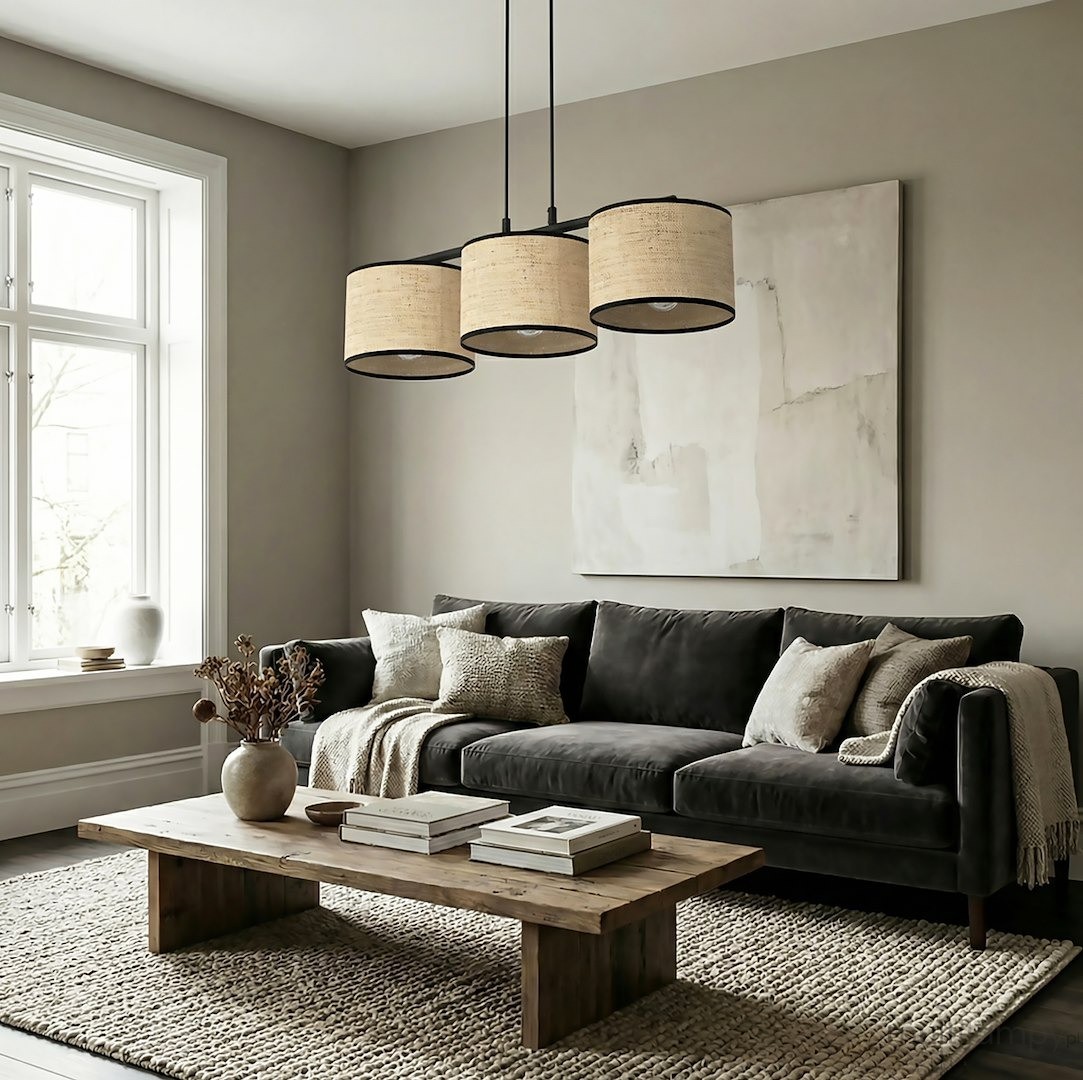 Eco lampa wisząca 3xE27 czarna rattan 1654/3