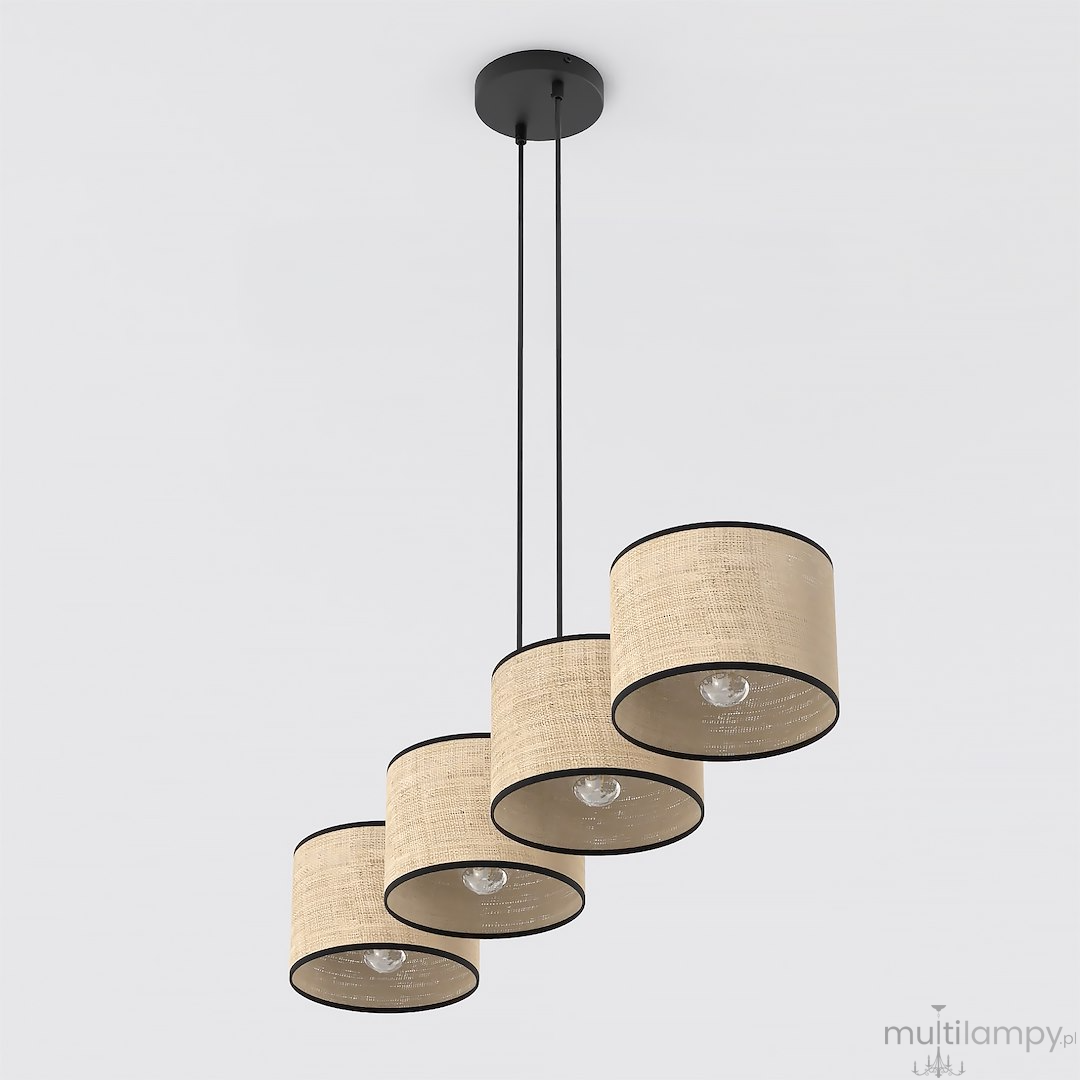 Eco lampa wisząca 4xE27 czarna rattan 1654/4