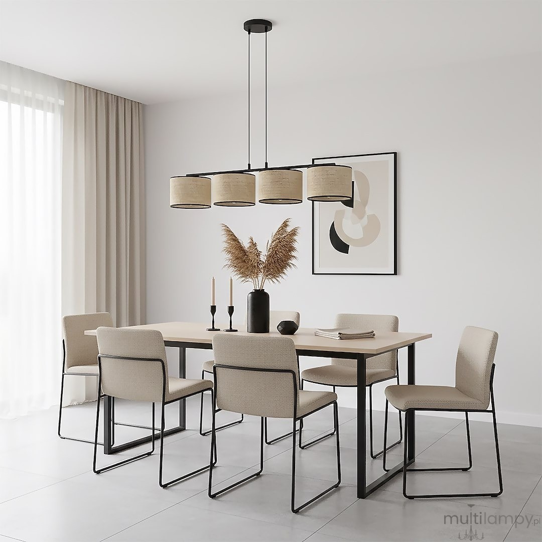 Eco lampa wisząca 4xE27 czarna rattan 1654/4