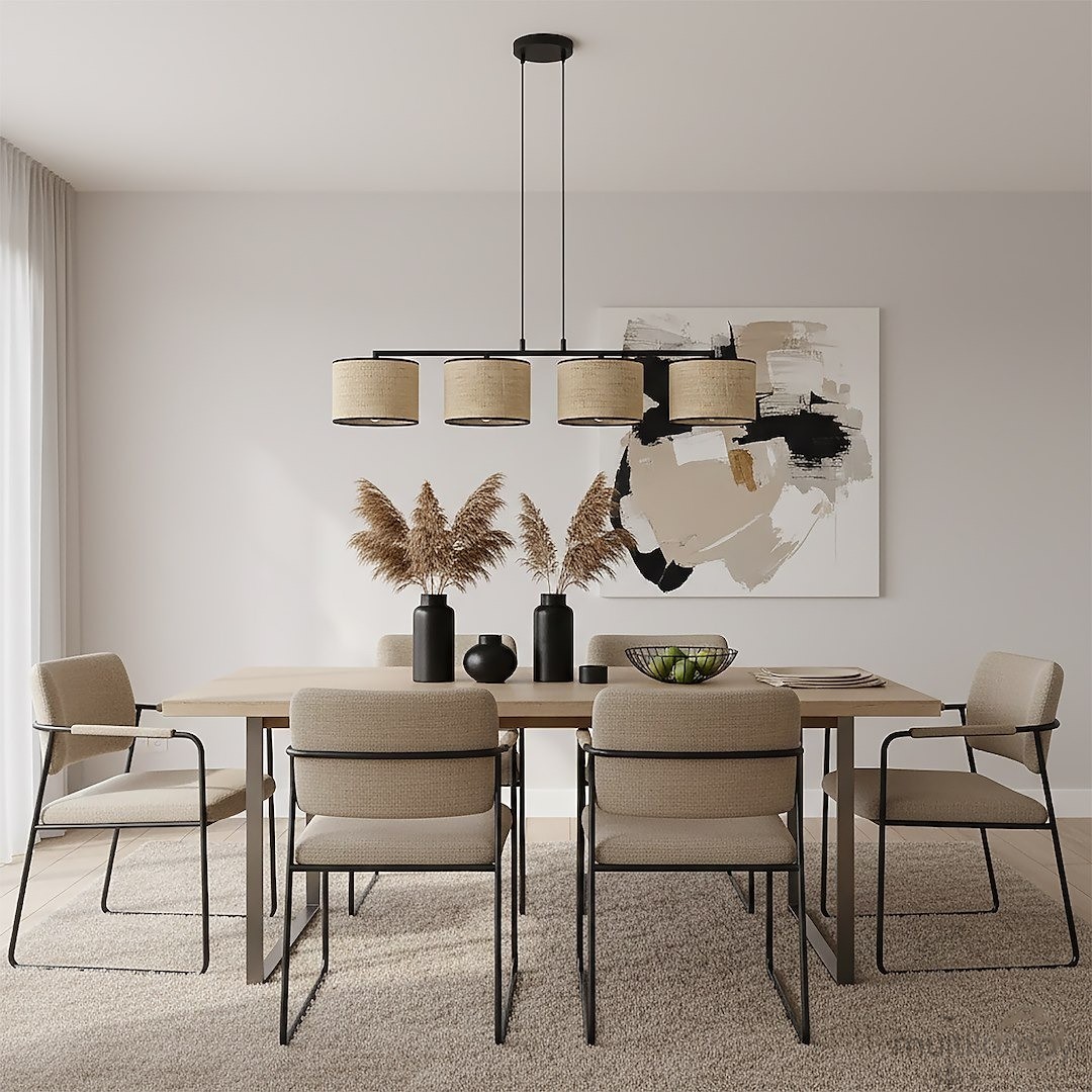 Eco lampa wisząca 4xE27 czarna rattan 1654/4