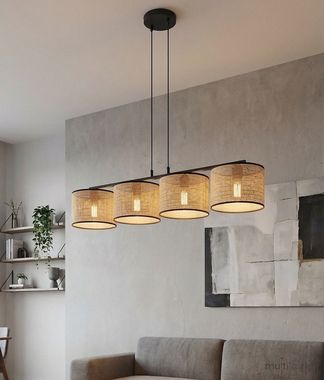 Eco lampa wisząca 4xE27 czarna rattan 1654/4