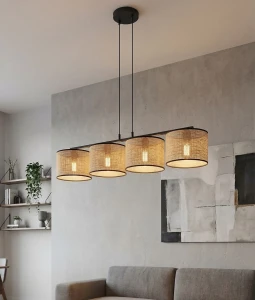 Eco lampa wisząca 4xE27 czarna rattan 1654/4