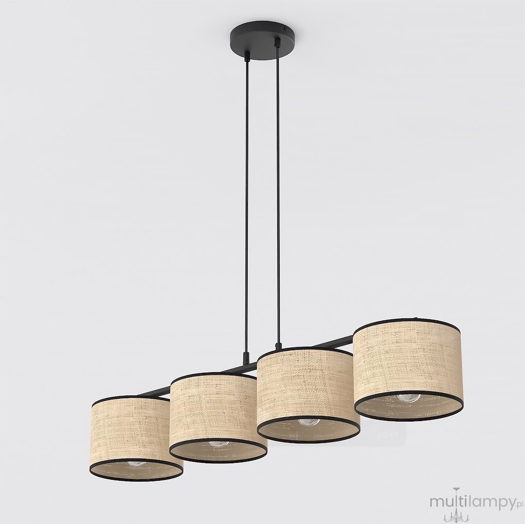 Eco lampa wisząca 4xE27 czarna rattan 1654/4