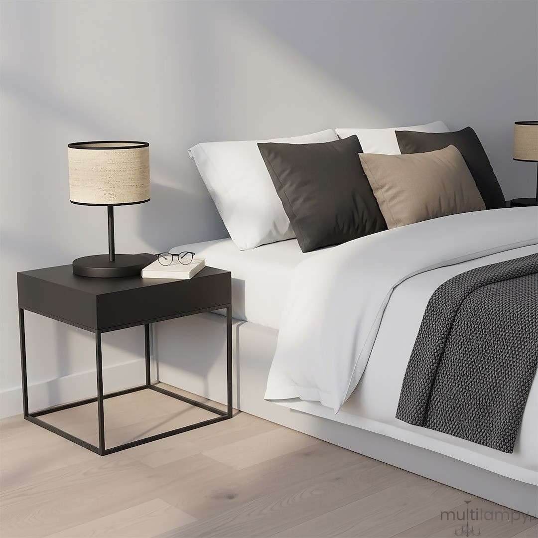 Eco lampka stołowa E27 czarna rattan 1654/LN1