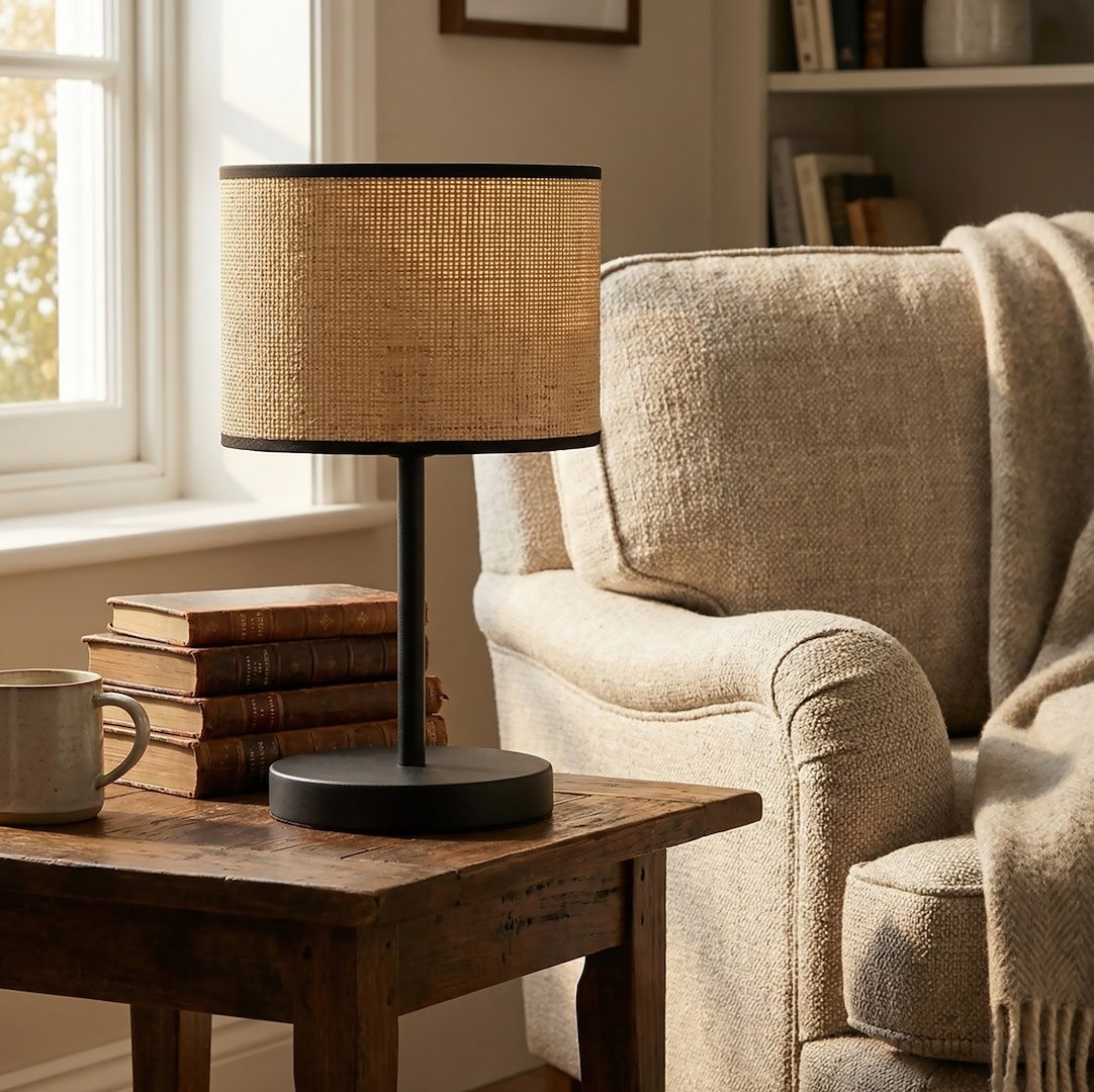 Eco lampka stołowa E27 czarna rattan 1654/LN1