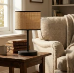 Eco lampka  stołowa E27 czarna rattan 1654/LN1
