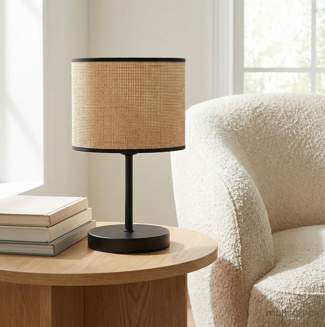 Eco lampka stołowa E27 czarna rattan 1654/LN1