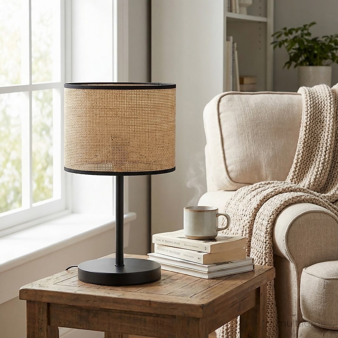 Eco lampka stołowa E27 czarna rattan 1654/LN1
