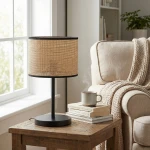 Eco lampka stołowa E27 czarna rattan 1654/LN1