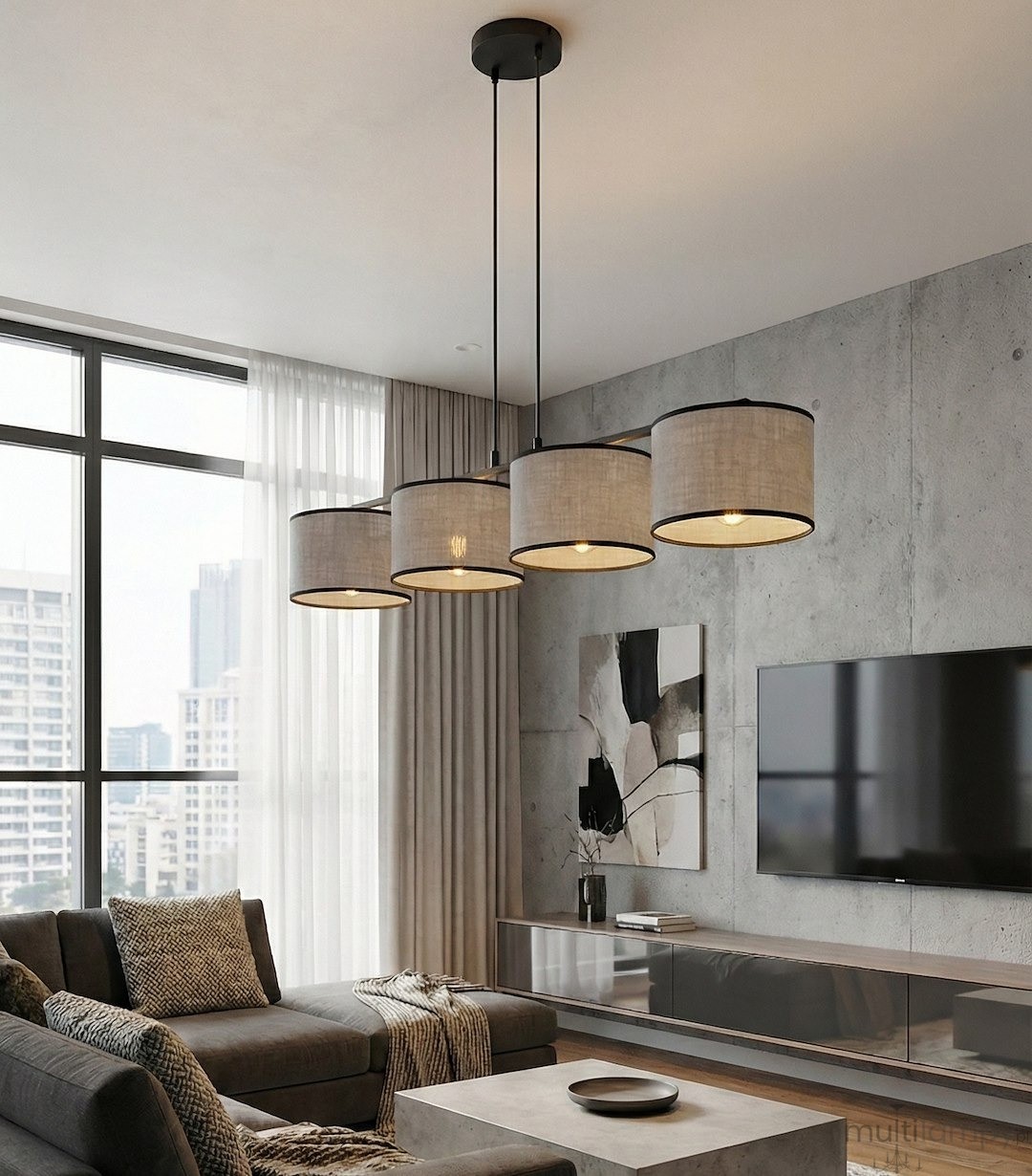 Eco lampa wisząca 4xE27 czarna szary 1656/4