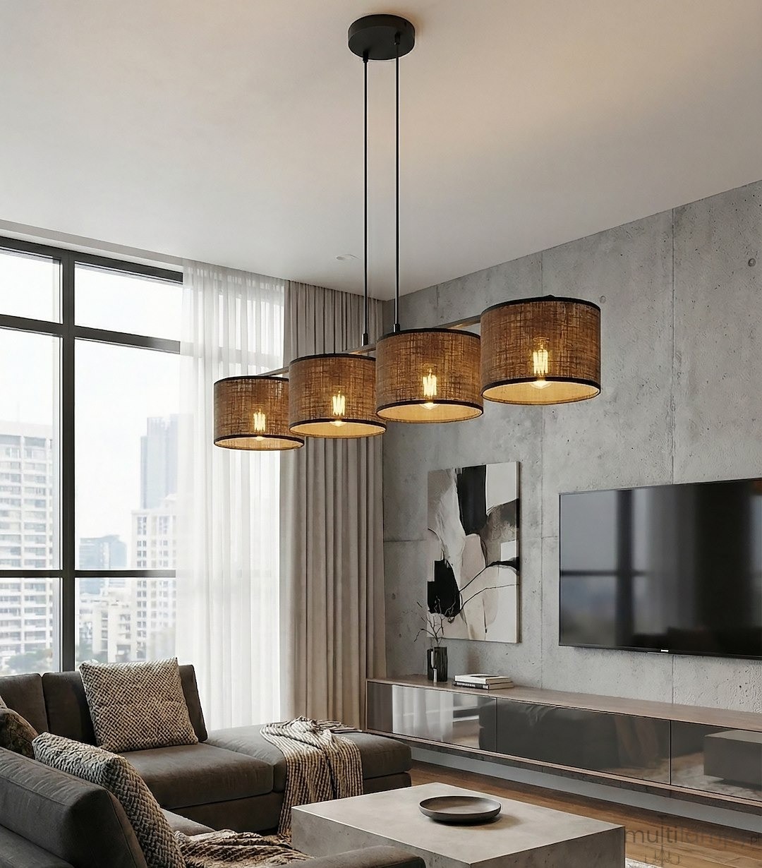 Eco lampa wisząca 4xE27 czarna brązowy 1657/4