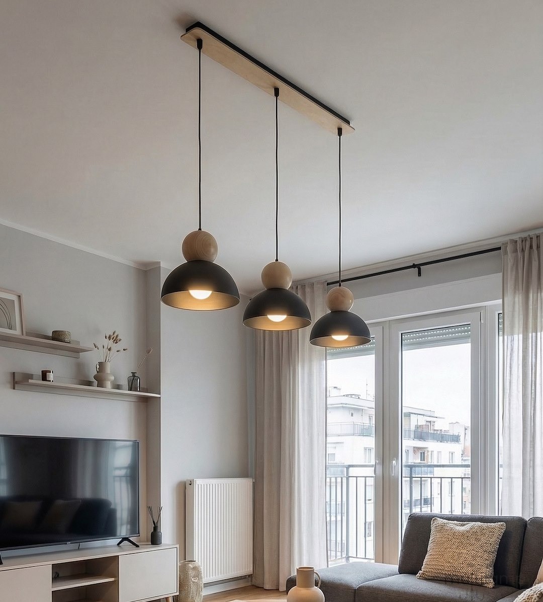 Kaki lampa wisząca 3xE27 czarna 1676/3