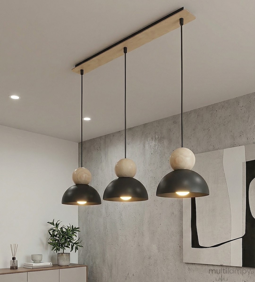 Kaki lampa wisząca 3xE27 czarna 1676/3