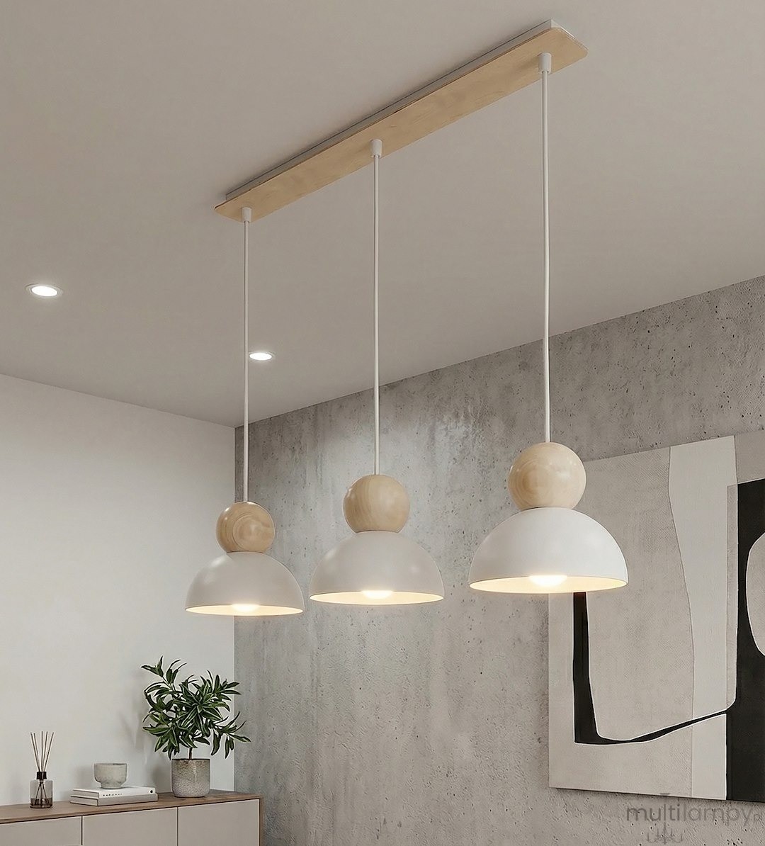 Kaki lampa wisząca 3xE27 biała 1677/3