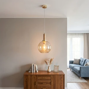 Hetty lampa wisząca 1xE27 złota/drewno 61393