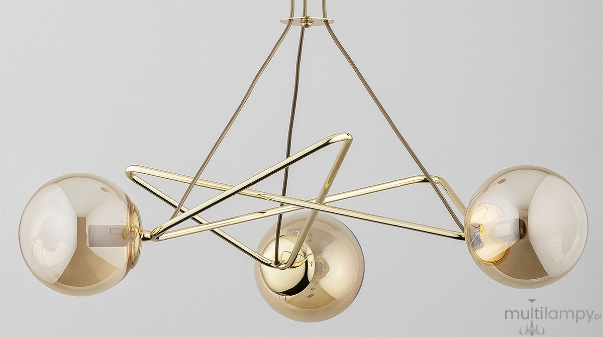 Tristan lampa wisząca 3xE14 złota bursztyn 62343