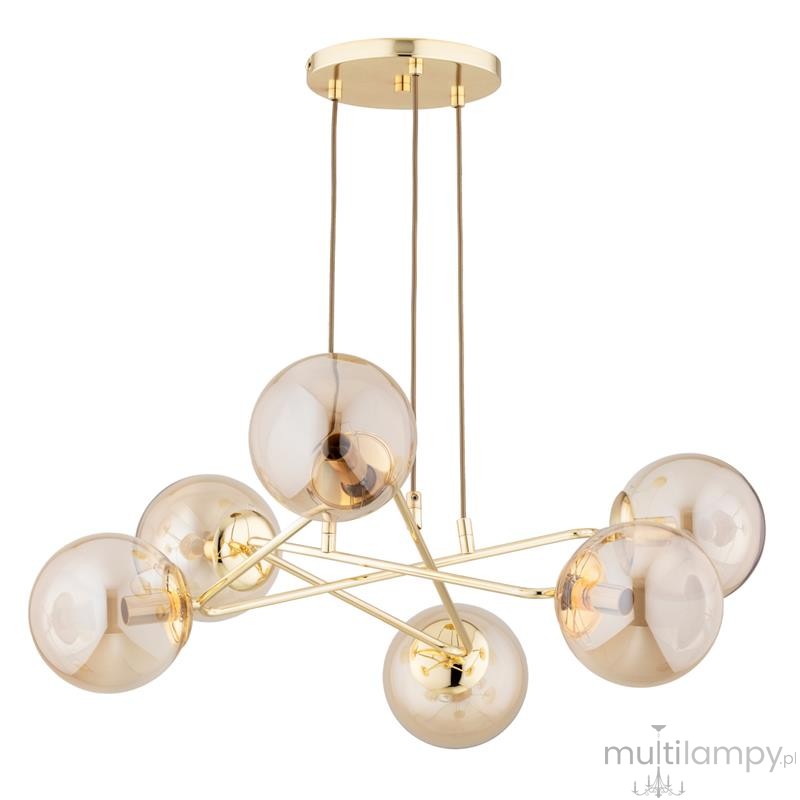 Tristan lampa wisząca 6xE14 złota bursztyn 63248