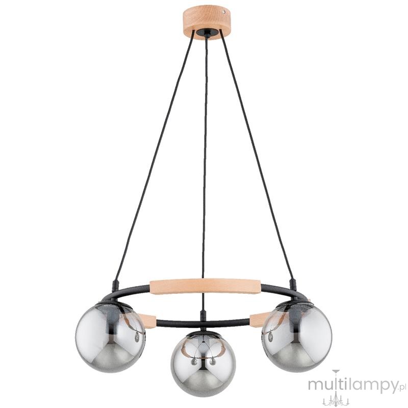 Aksja lampa wisząca 3xE14 czarna jasne drewno 62491