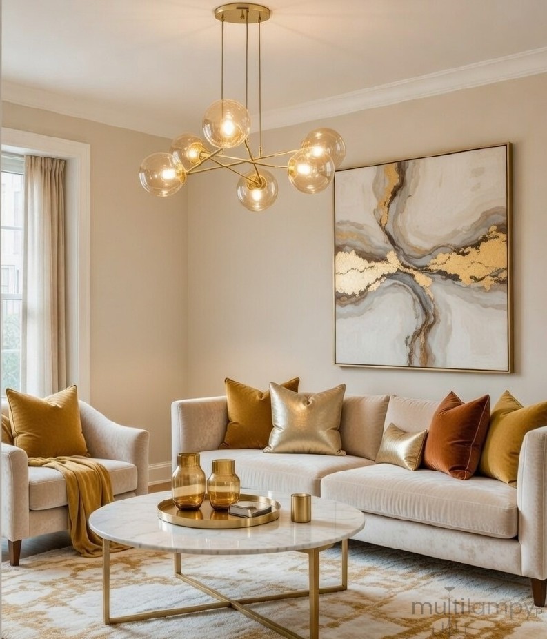 Tristan lampa wisząca 6xE14 złota bursztyn 63248