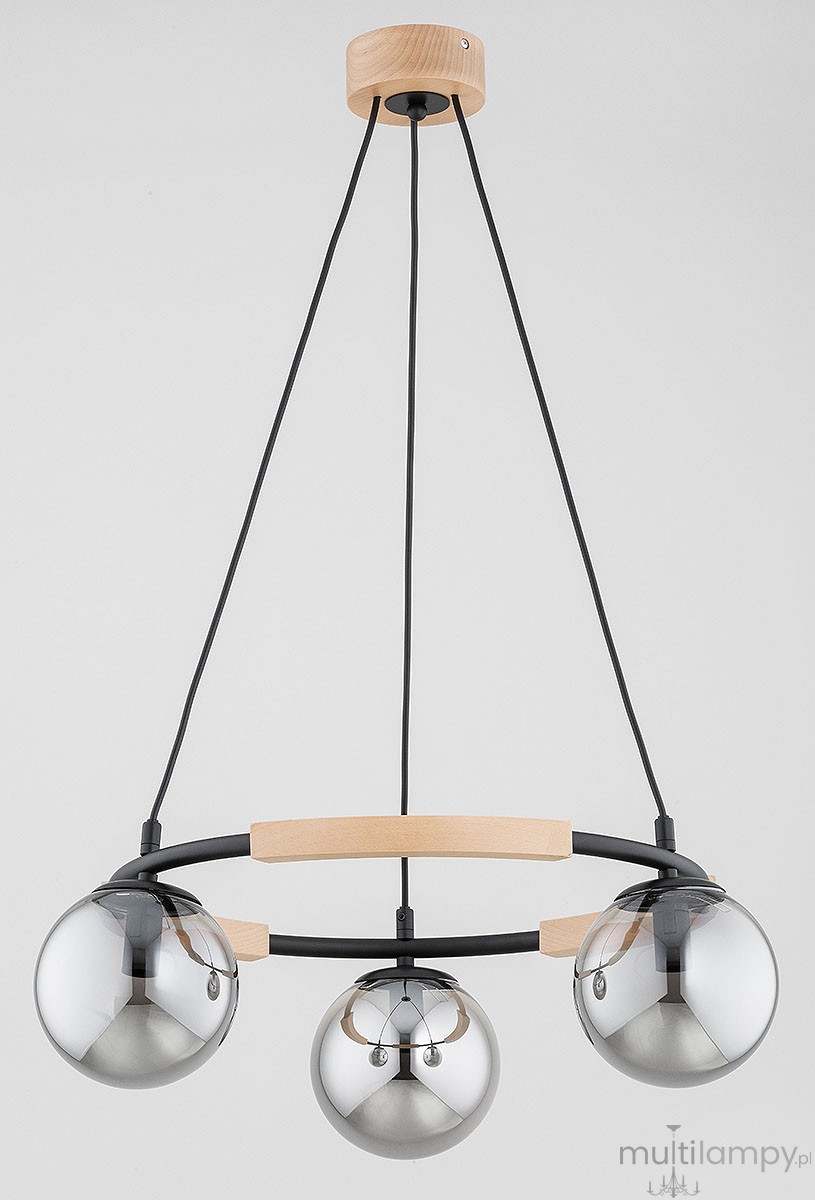 Aksja lampa wisząca 3xE14 czarna jasne drewno 62491