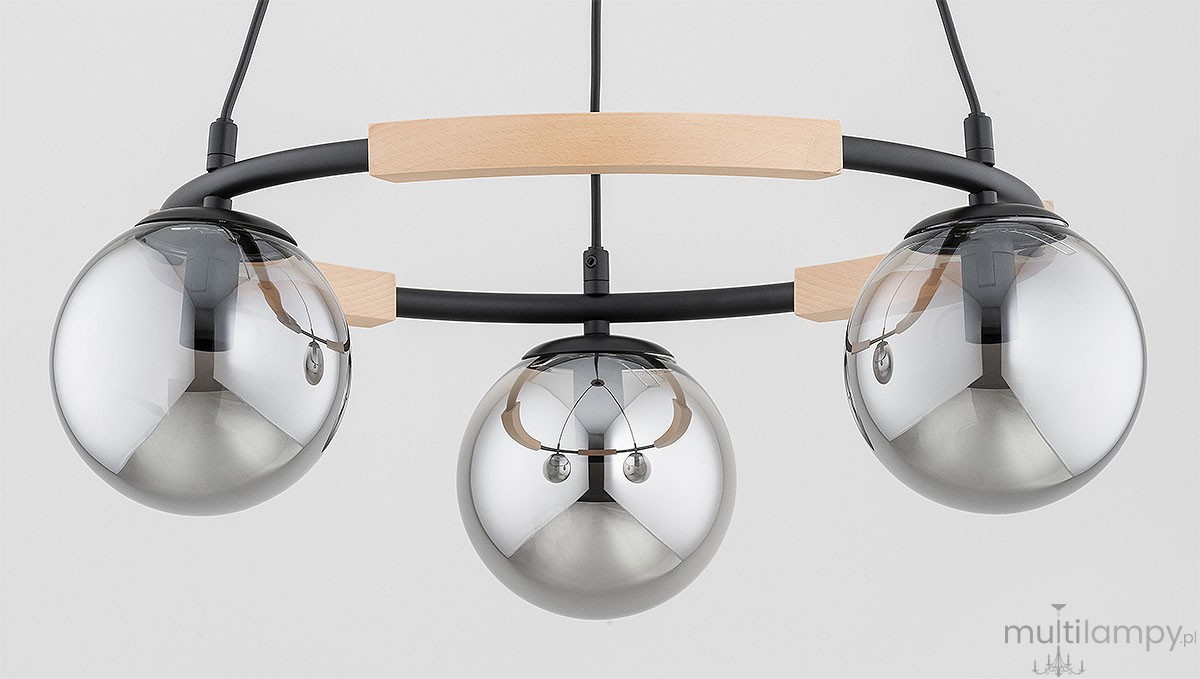 Aksja lampa wisząca 3xE14 czarna jasne drewno 62491