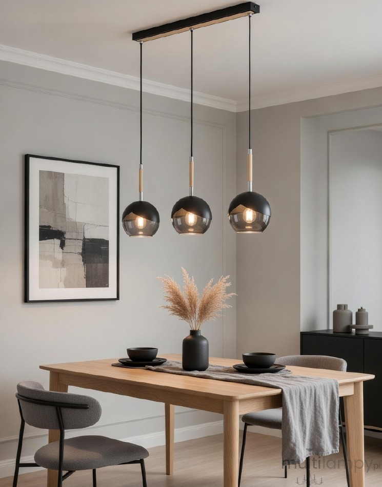 Miltona lampa wisząca 3xE27 czarna chrom 62417