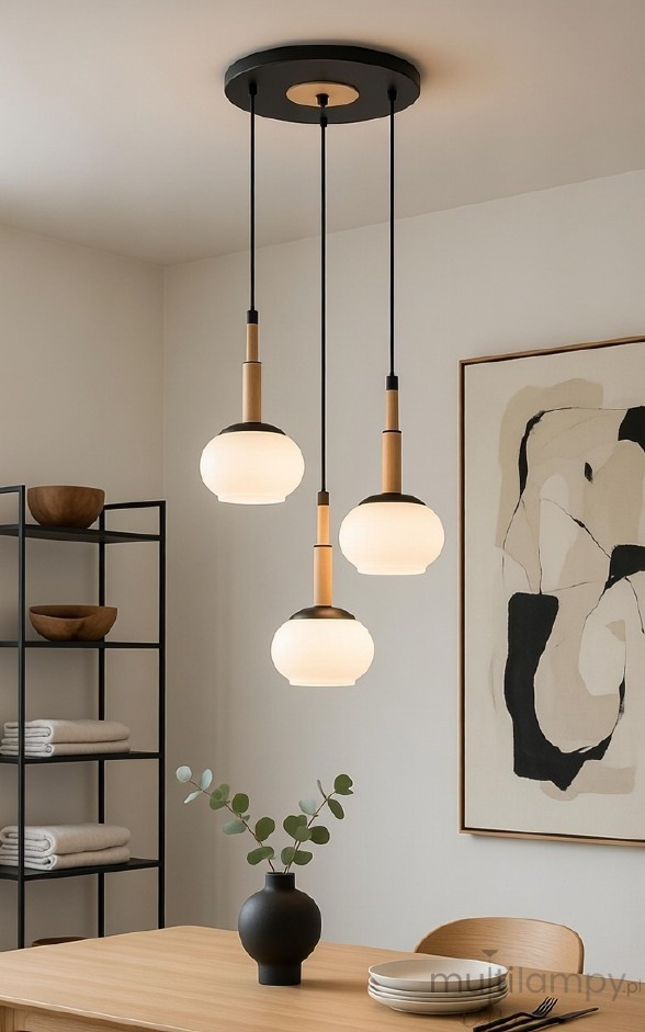 Ceres lampa wisząca 3xE14 czarna jasne drewno 62594
