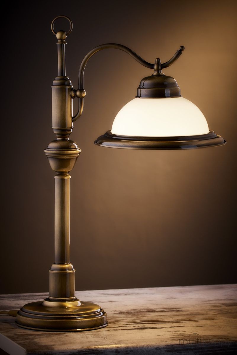 Opal lampka biurkowa 1xE27 mosiądz patynowany 16