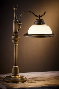 Opal lampka biurkowa 1xE27 mosiądz patynowany 16