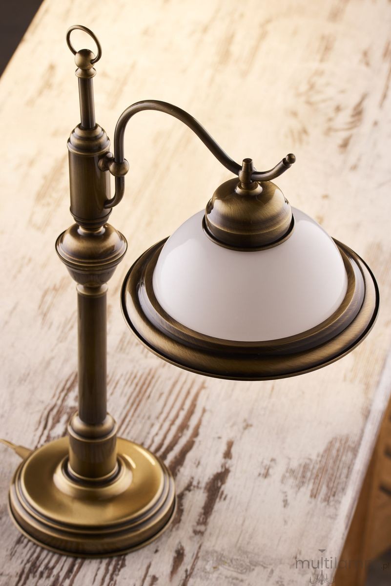 Opal lampka biurkowa 1xE27 mosiądz patynowany 16